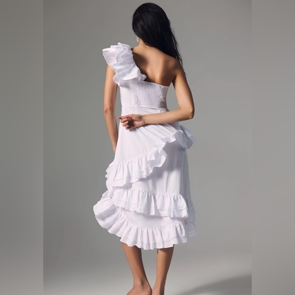 NWT CELIA B Ezili One-Shoulder Tiered Ruffle Dress White S - Picture 4 of 16